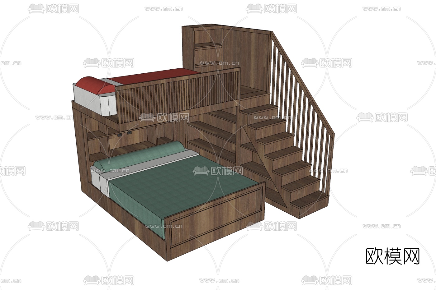 新中式儿童床免费su模型下载