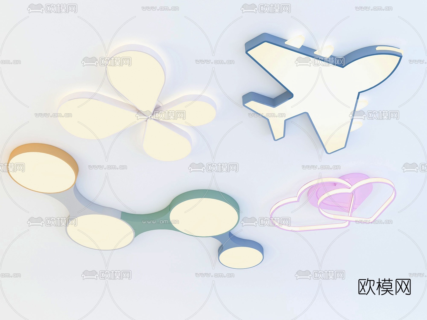 现代花形儿童吸顶灯3d模型下载（渲染图1）