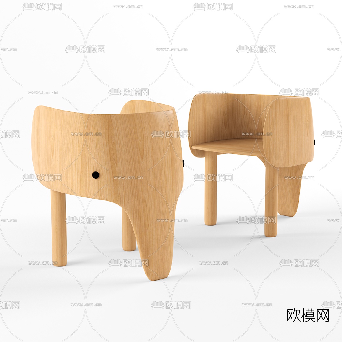 北欧原木儿童桌椅3d模型