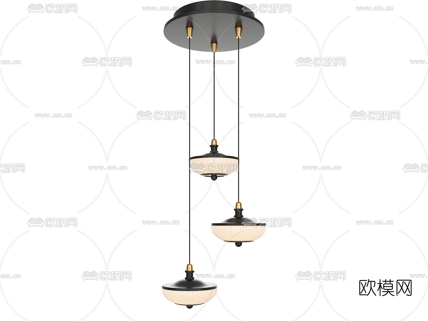 简美金属吊灯3d模型下载（渲染图2）