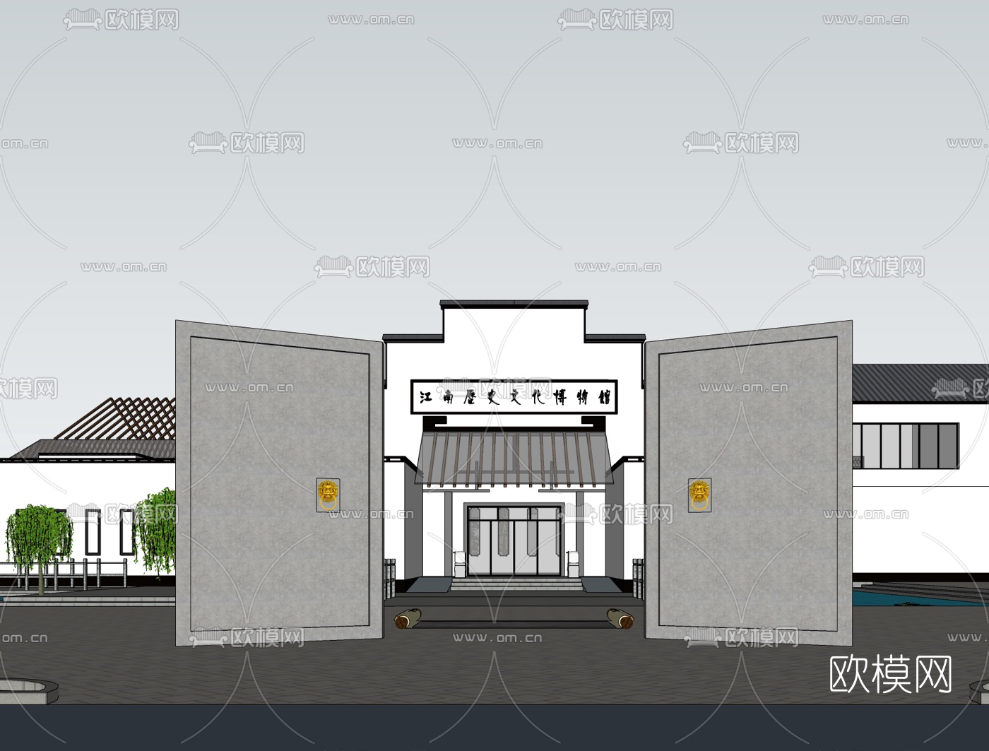新中式博物馆su模型下载（渲染图1）