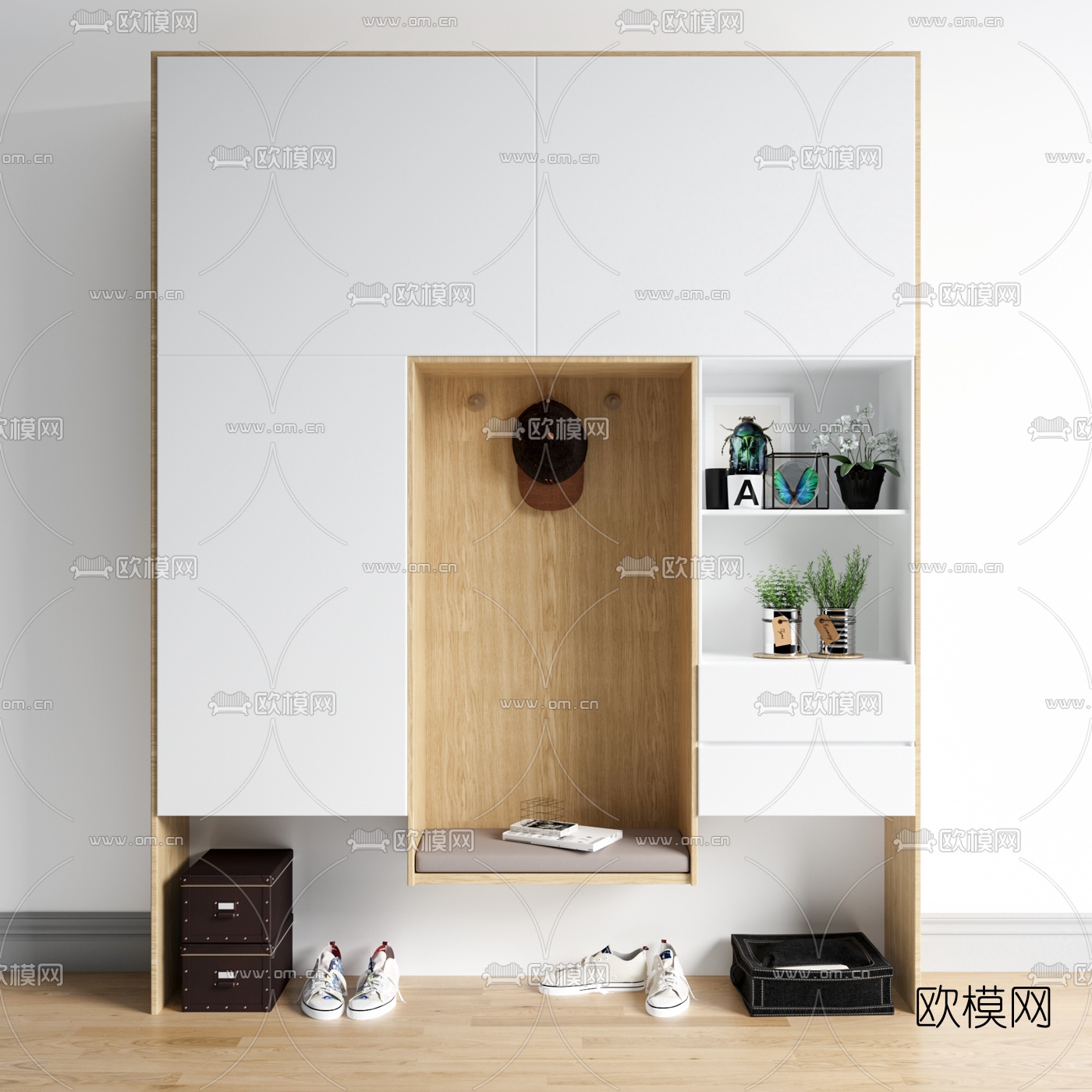 现代实木多功能鞋柜3d模型