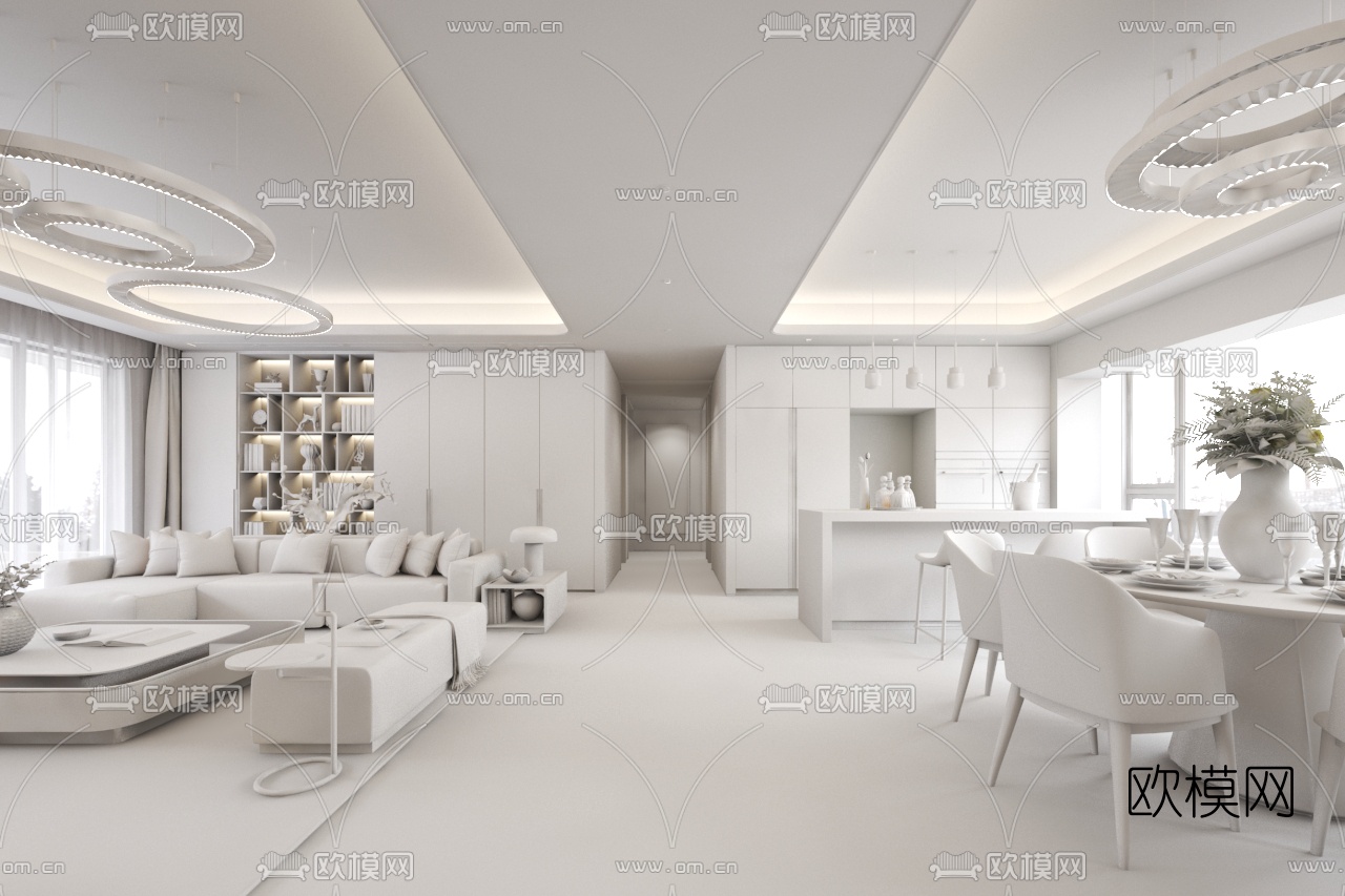 李益中设计 现代轻奢客厅餐厅3d模型