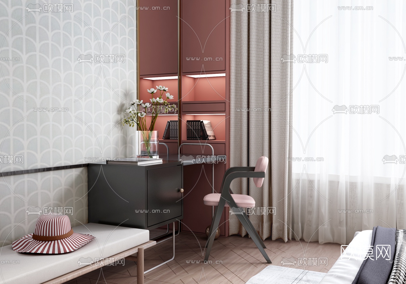 宁洁设计 现代卧室主人房3d模型下载（渲染图2）