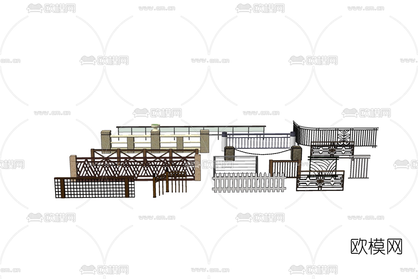 现代护栏组合免费su模型下载
