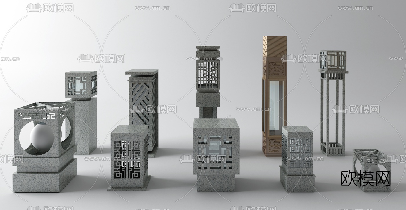 新中式户外灯石灯草坪灯3d模型