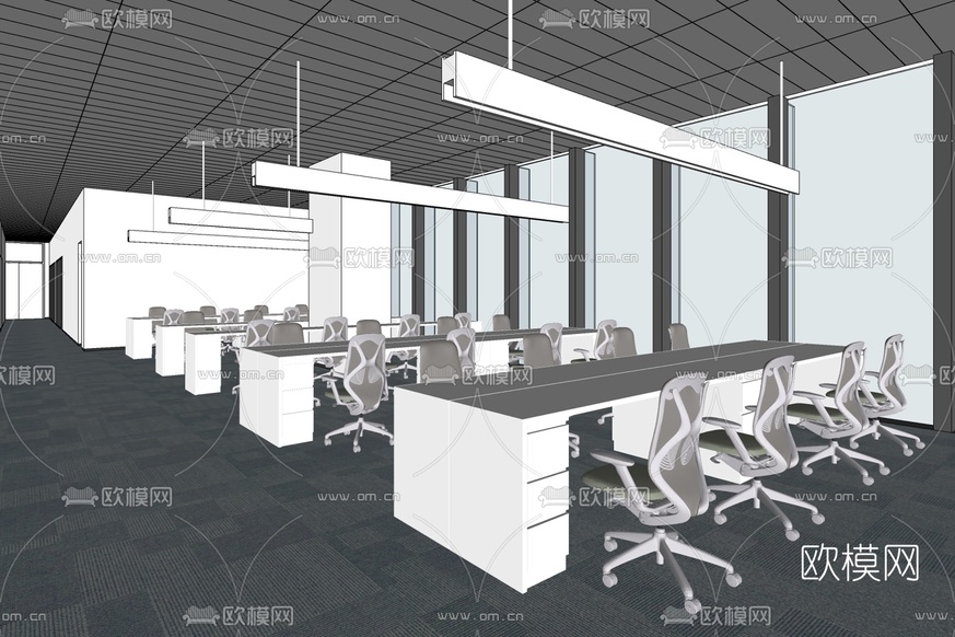 现代办公室办公区免费su模型下载_ID10232858_sketchup模型下载-欧模网