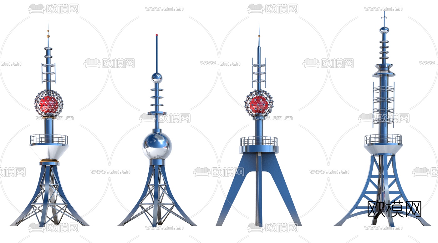 现代楼顶信号通讯电塔3d模型