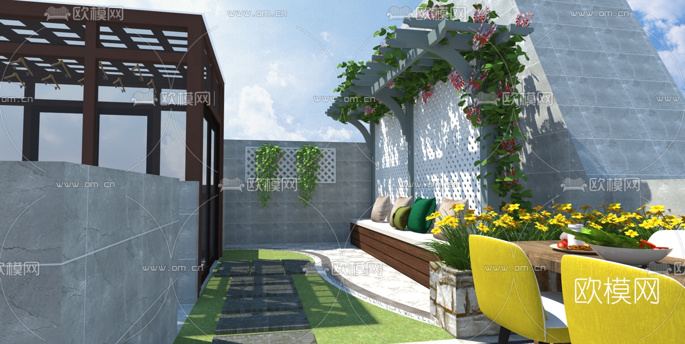 简欧屋顶花园su模型下载（渲染图3）