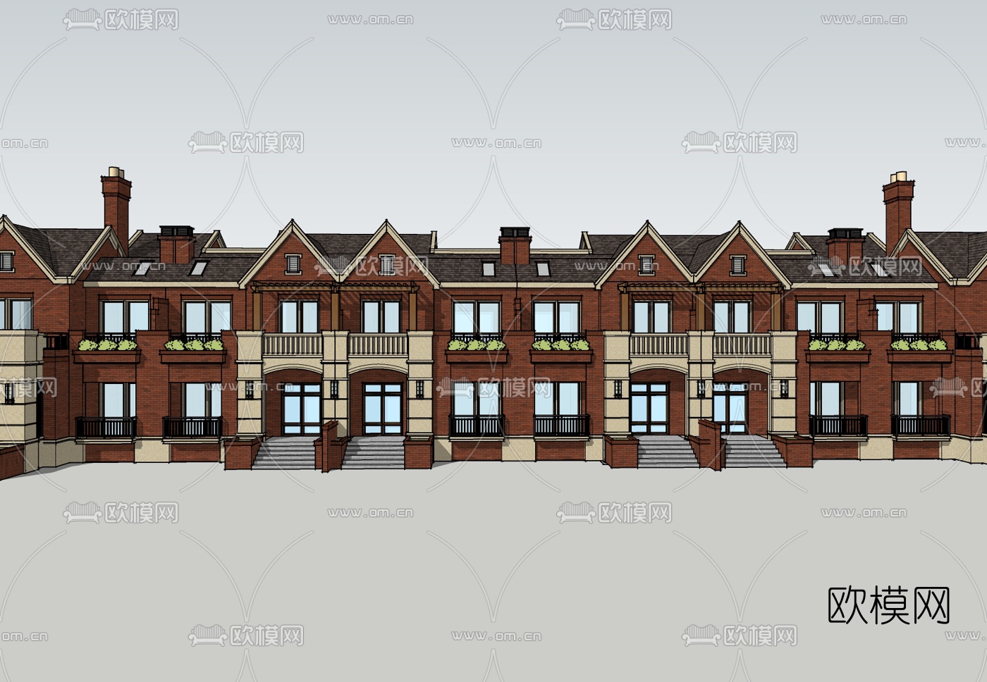 欧式联排别墅免费su模型下载