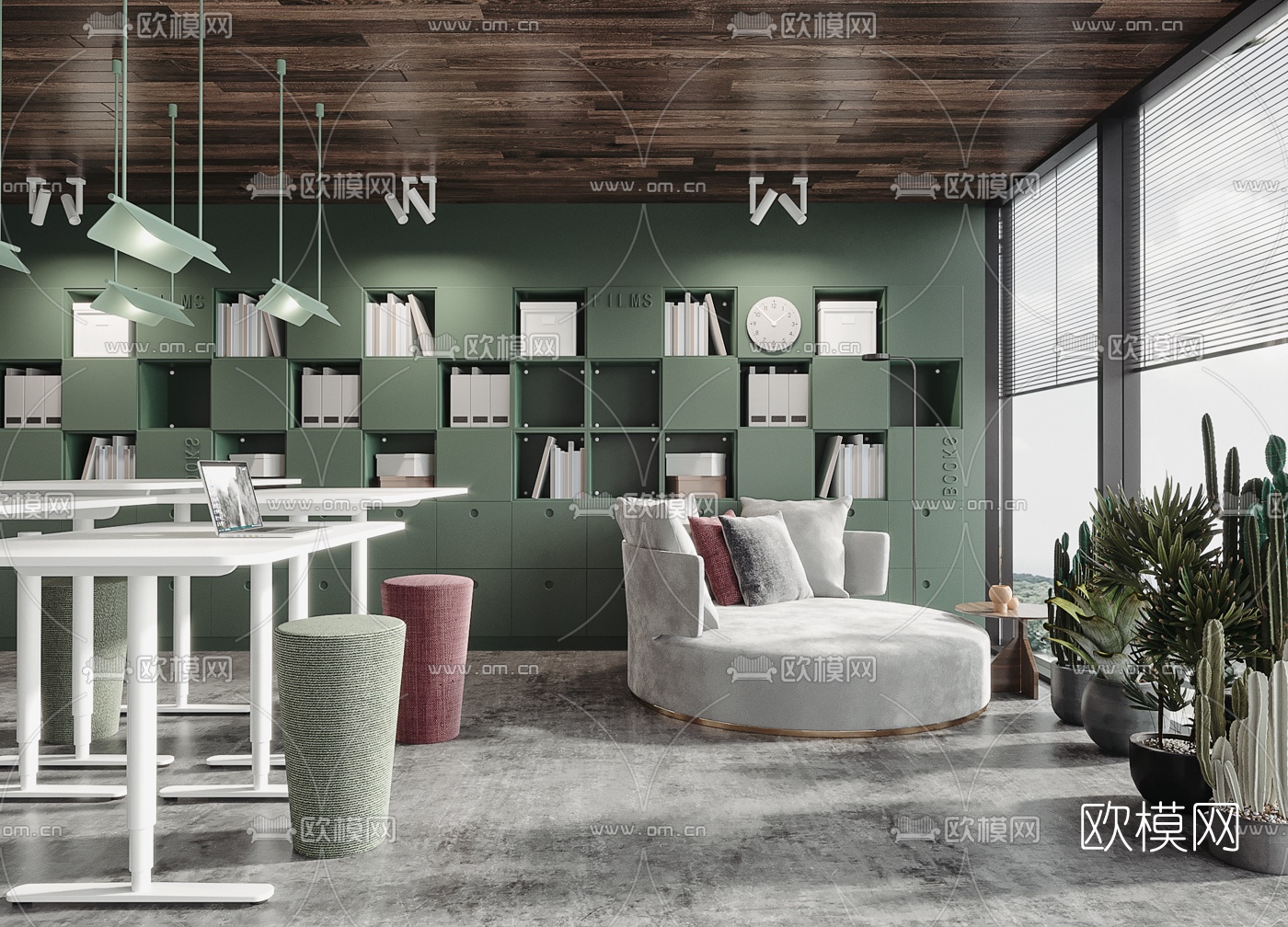 北欧办公休闲区3d模型下载