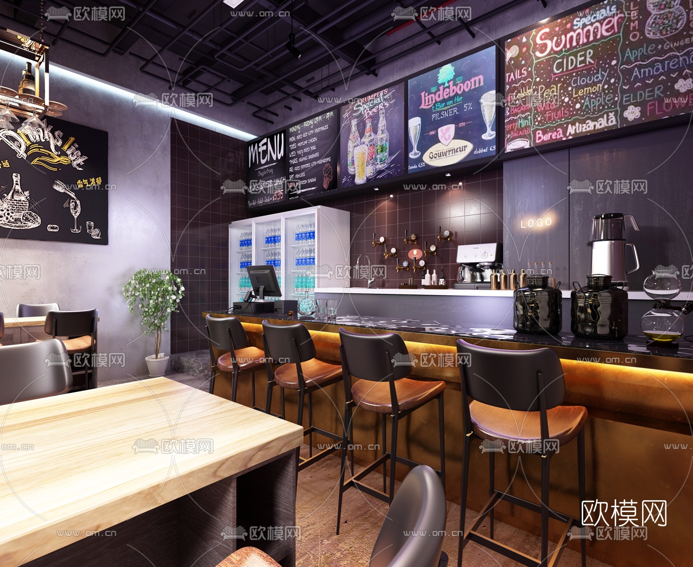 工业风奶茶店3D模型下载（渲染图2）