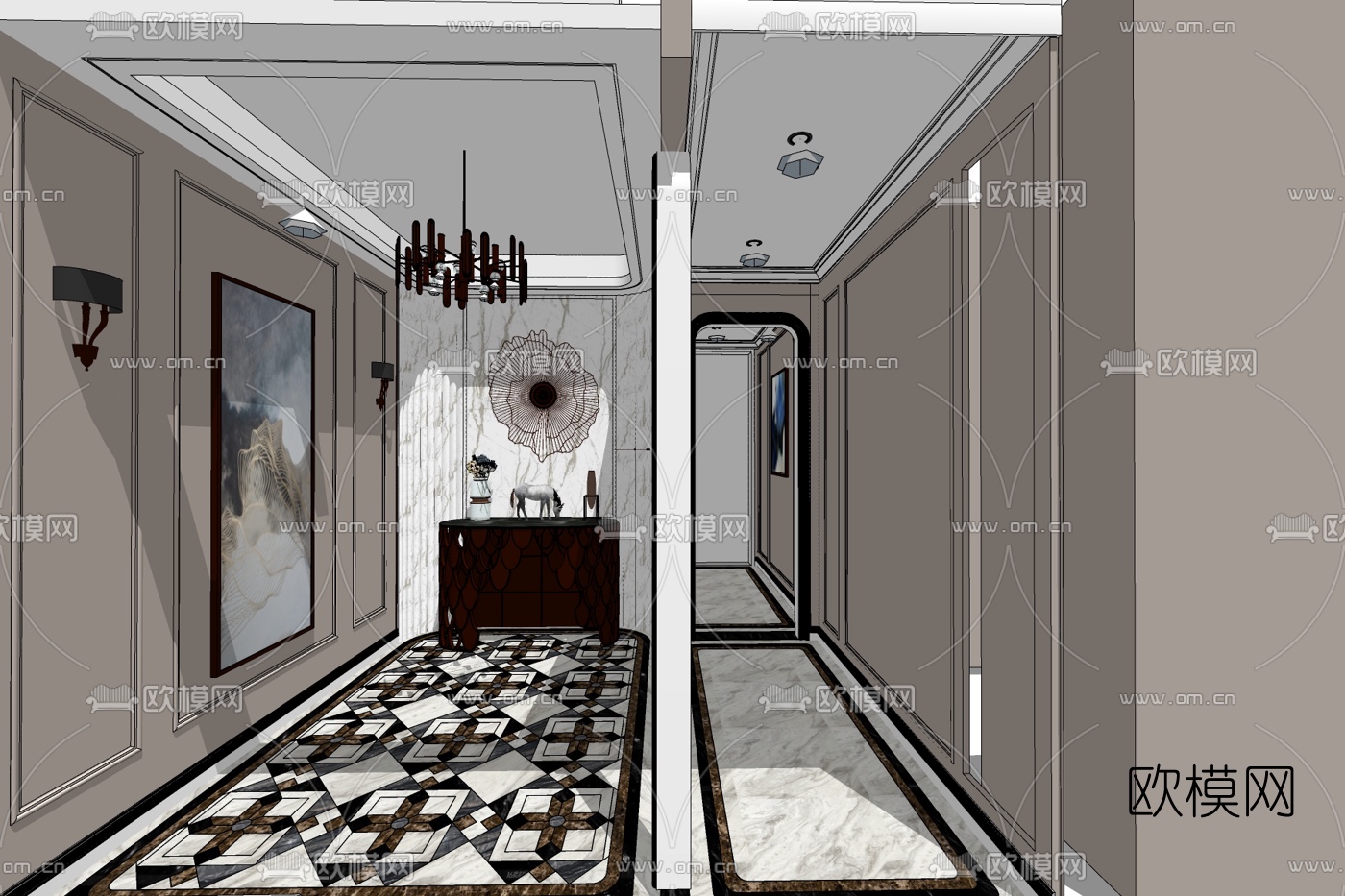 现代公寓走廊免费su模型下载