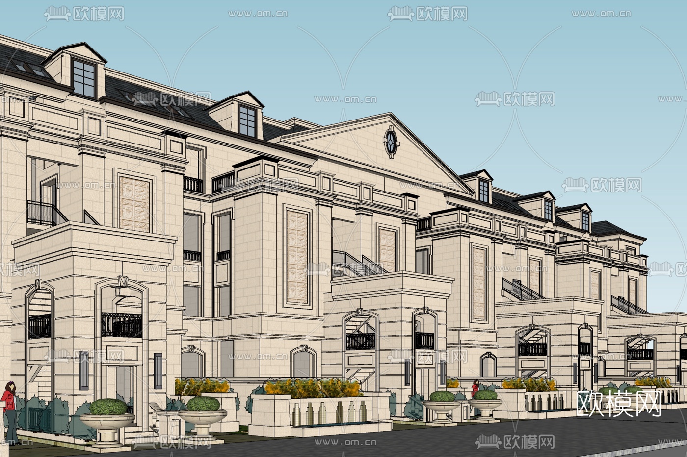 欧式连排别墅免费su模型下载