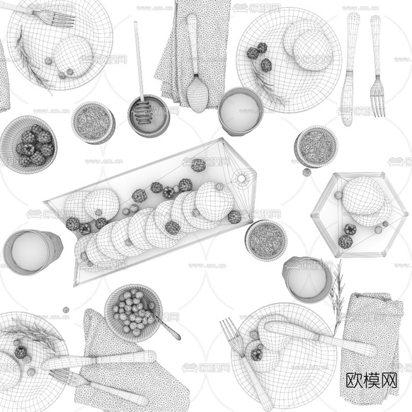 北欧餐具食品组合3d模型下载(渲染图4)