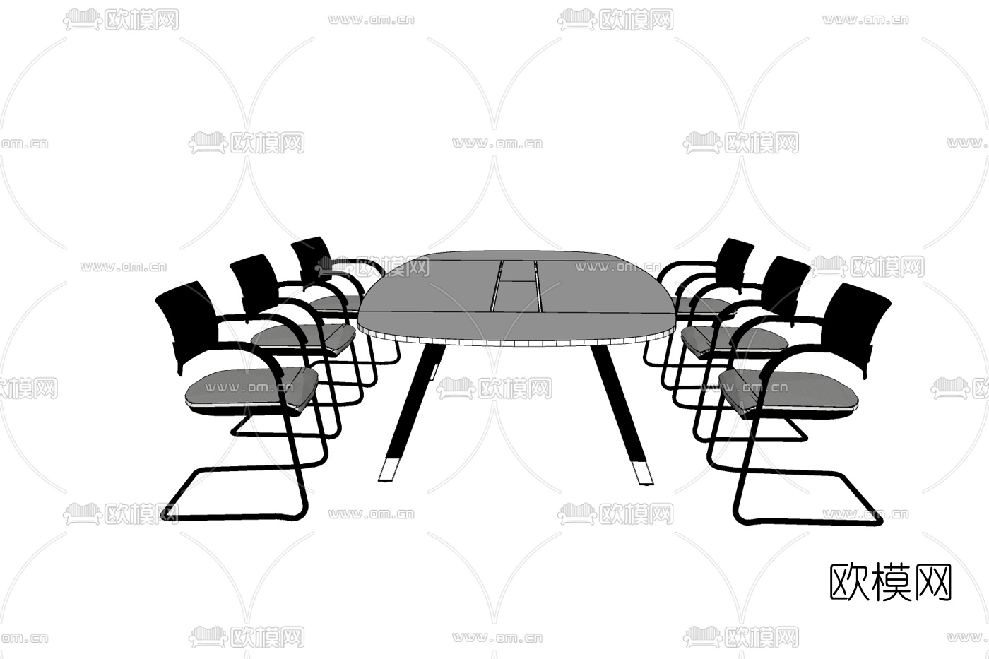 现代实木会议桌免费su模型下载