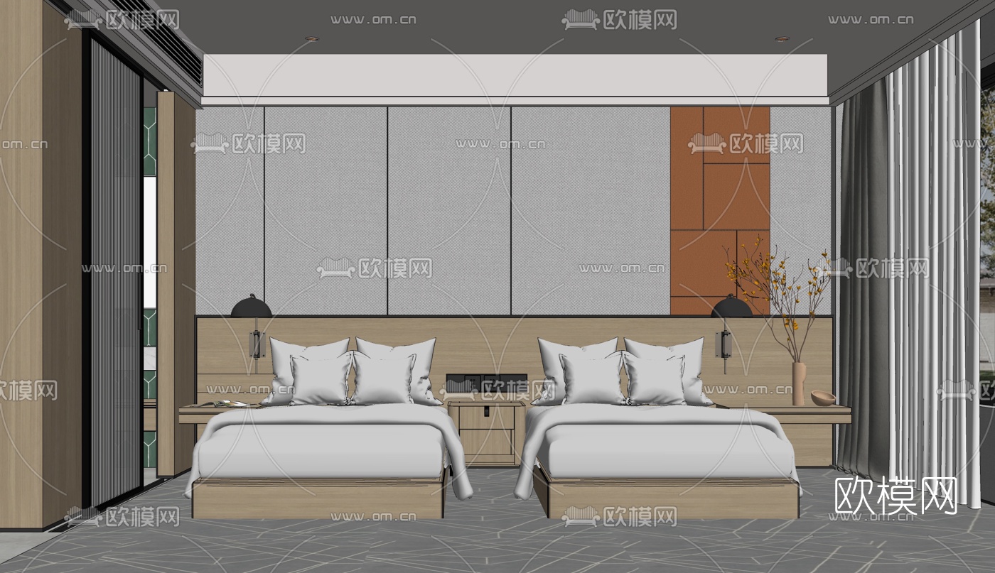 现代酒店客房su模型下载（渲染图4）