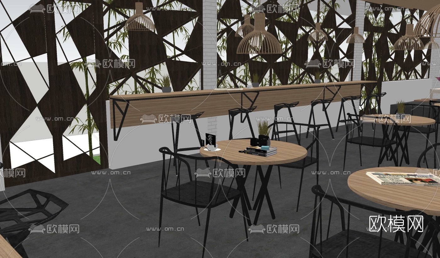 工业风咖啡厅su模型下载（渲染图4）