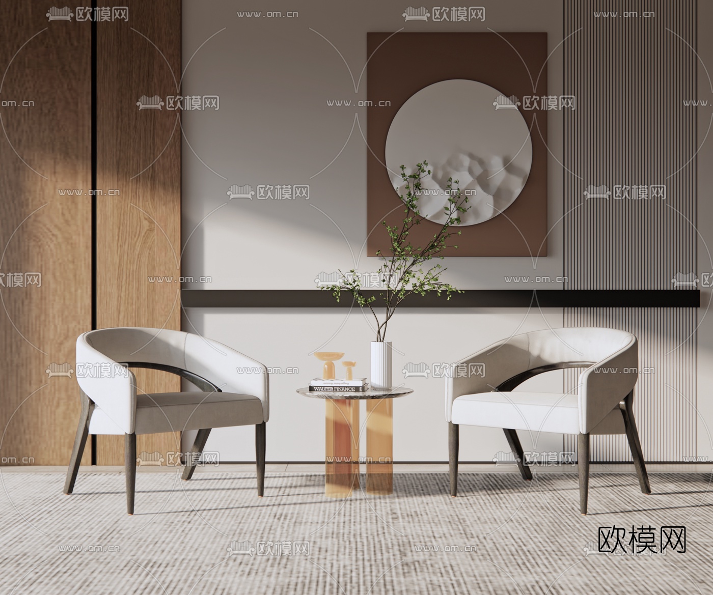 现代布艺休闲椅su模型下载（渲染图1）