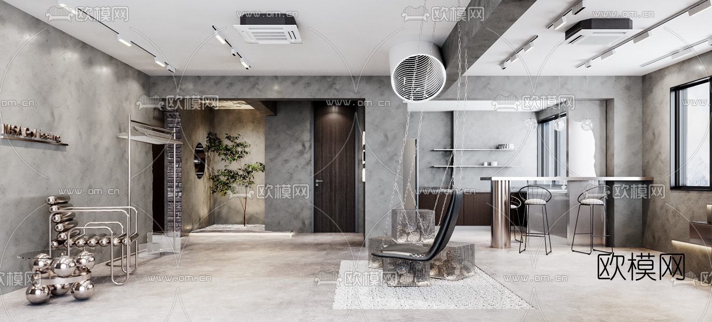 工业风茶水间休息区3d模型下载（渲染图1）