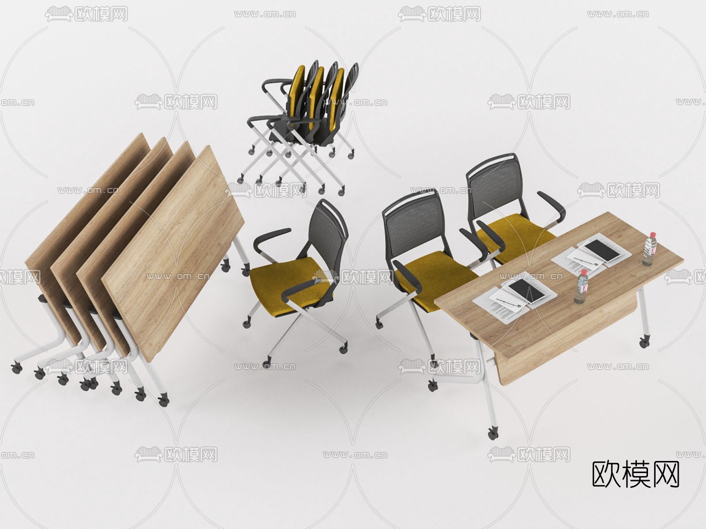 现代培训桌椅su模型下载（渲染图1）