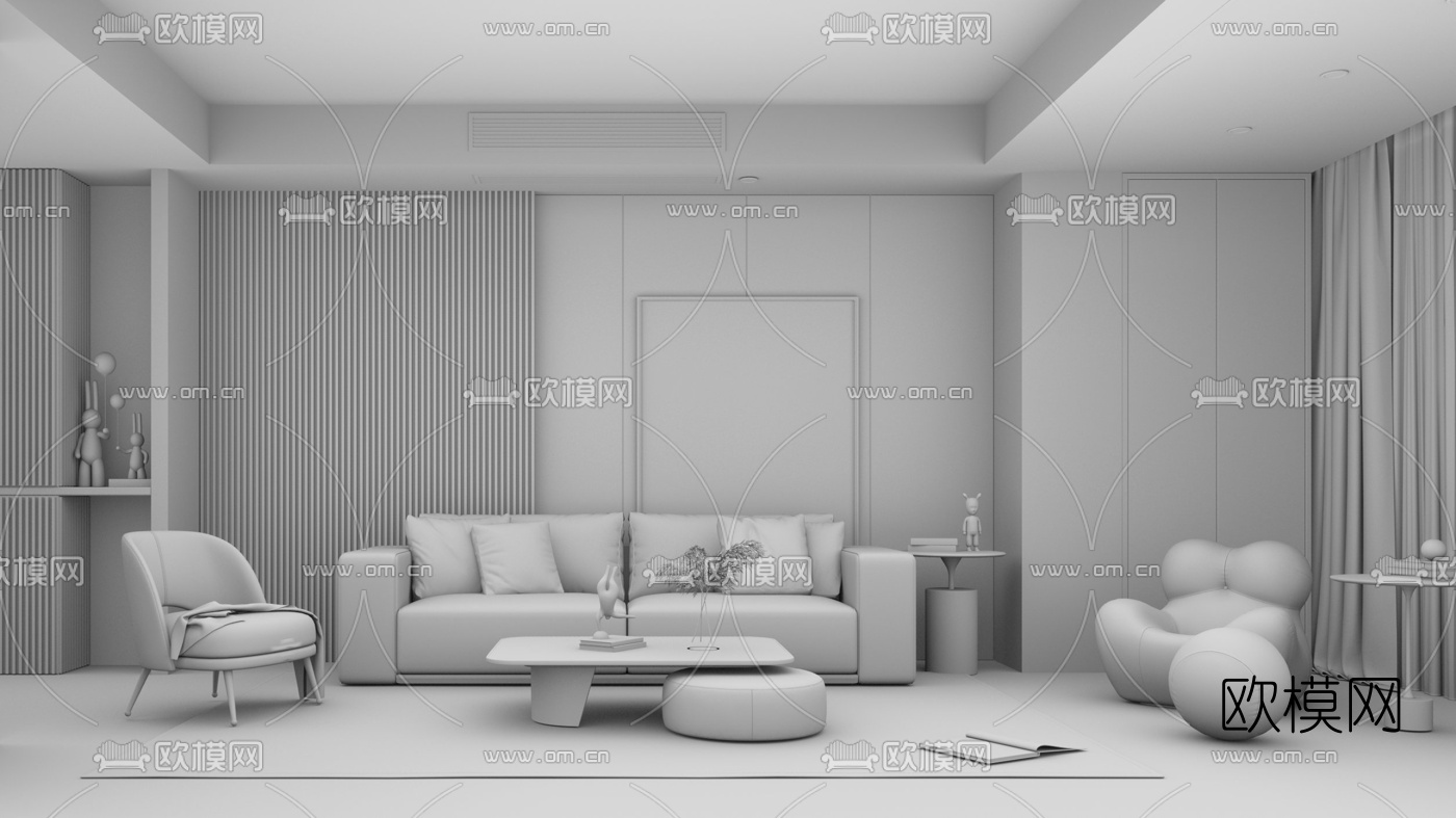 现代布艺组合沙发su模型