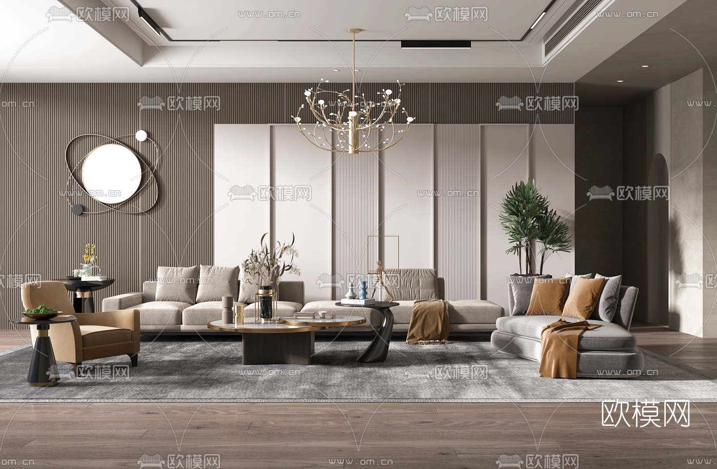 现代布艺沙发组合3d模型下载