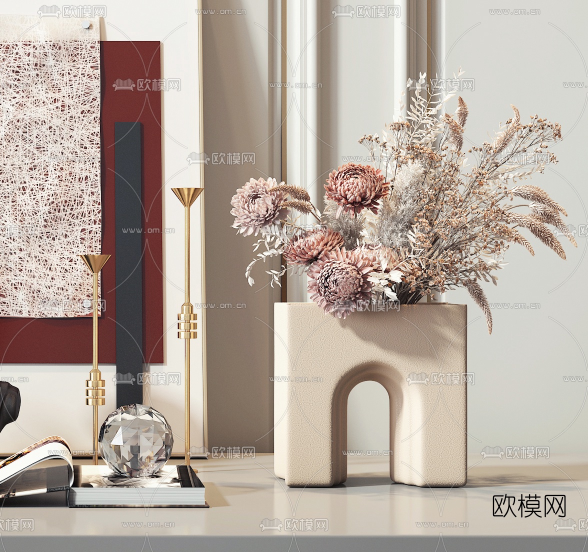 现代花瓶花艺雕塑摆件3d模型