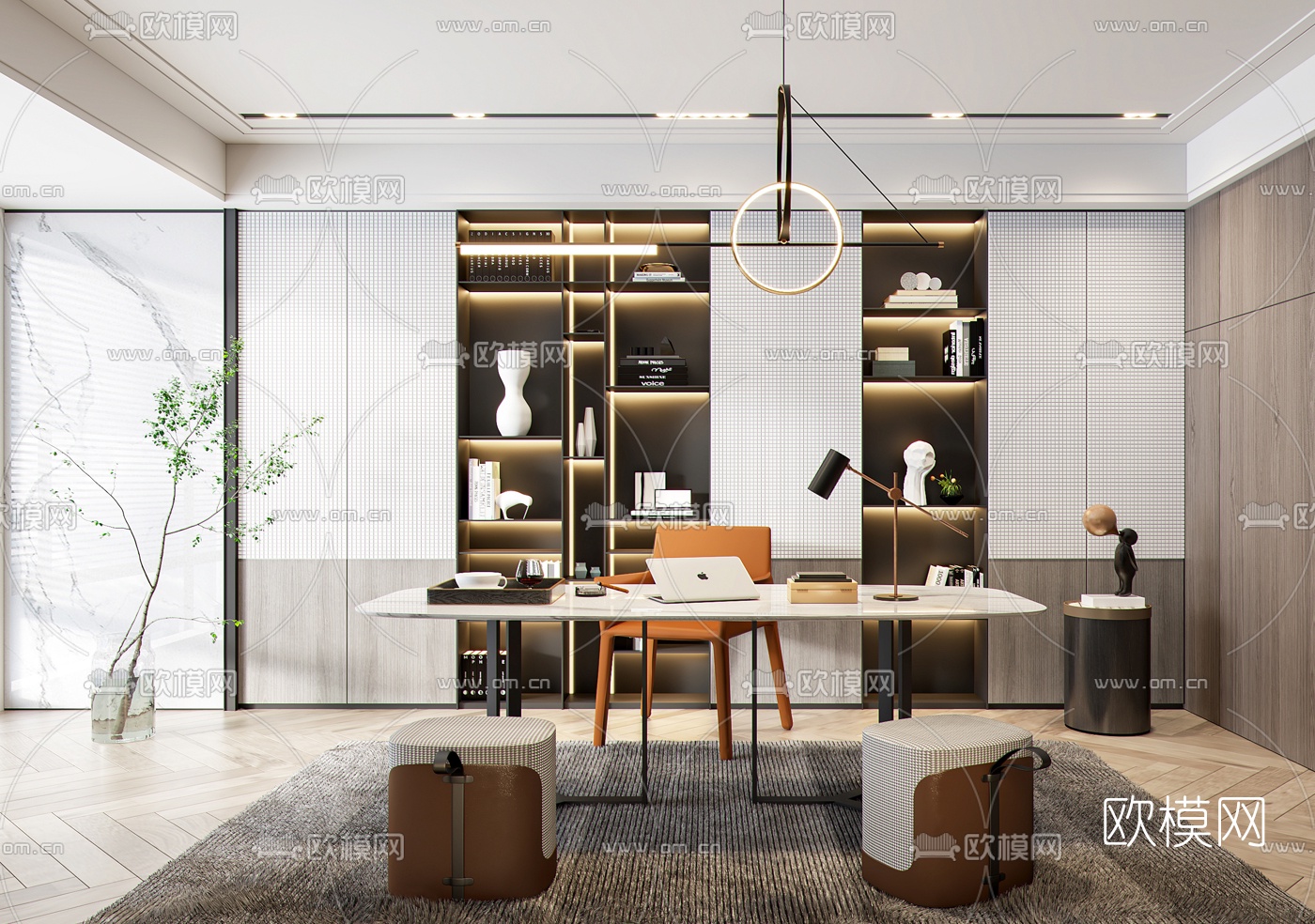 现代书房3d模型下载