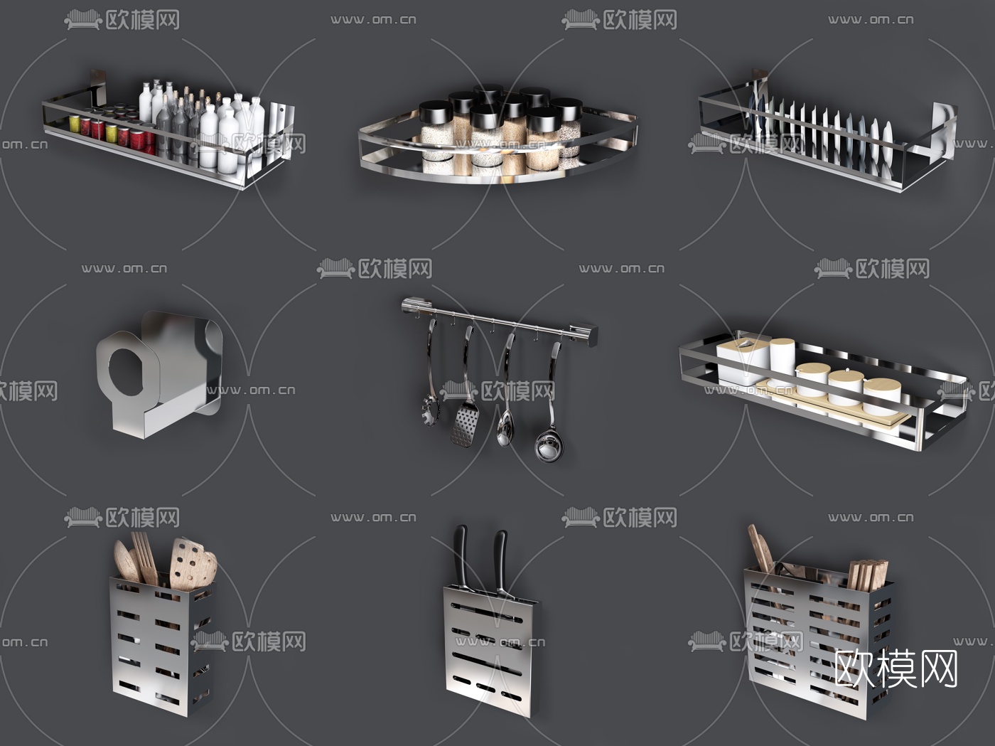 现代置物架厨房器具3d模型