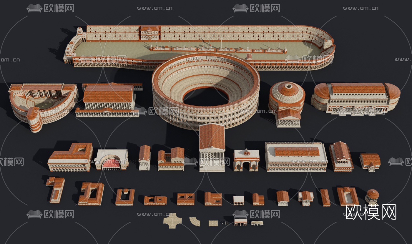 欧式古典古罗马建筑外观3d模型下载（渲染图1）