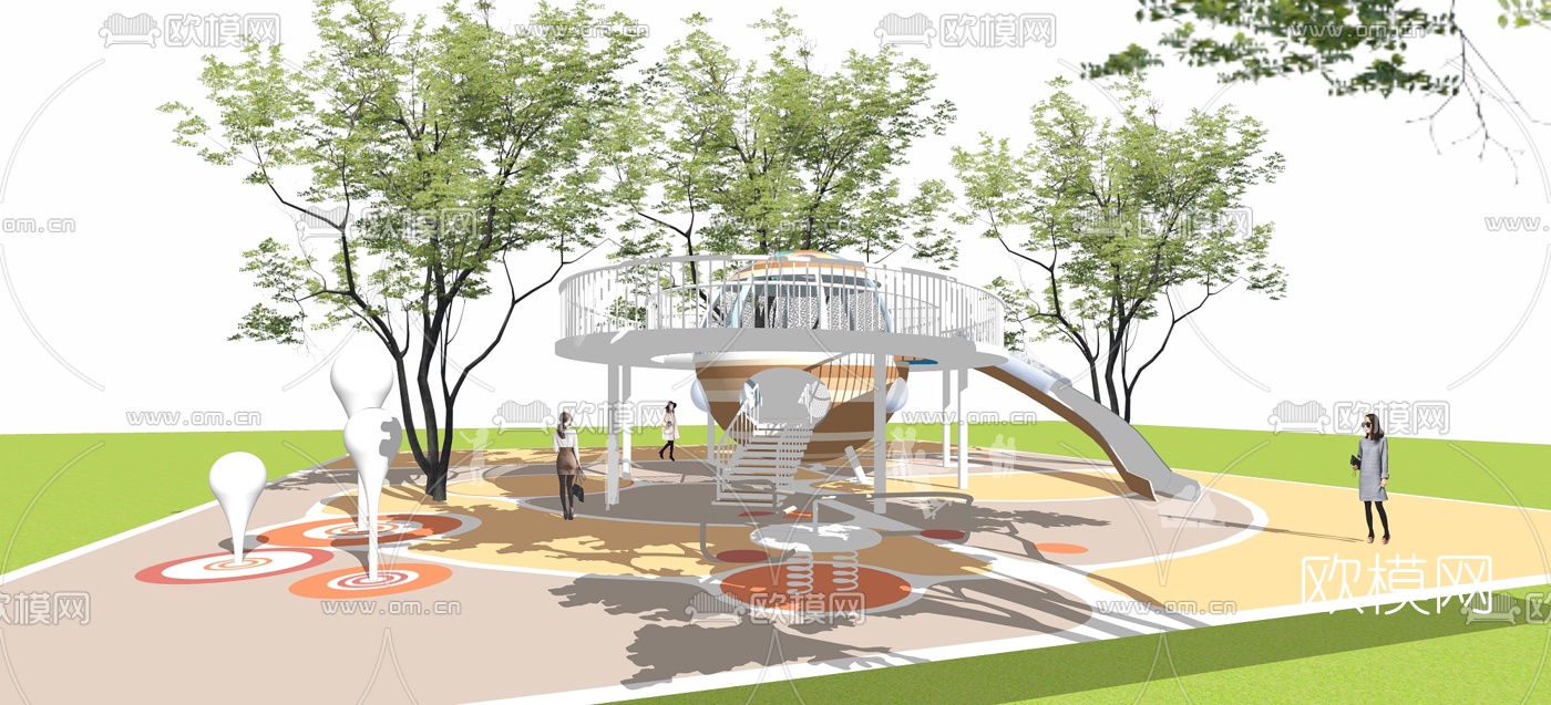 现代儿童滑梯su模型下载（渲染图1）