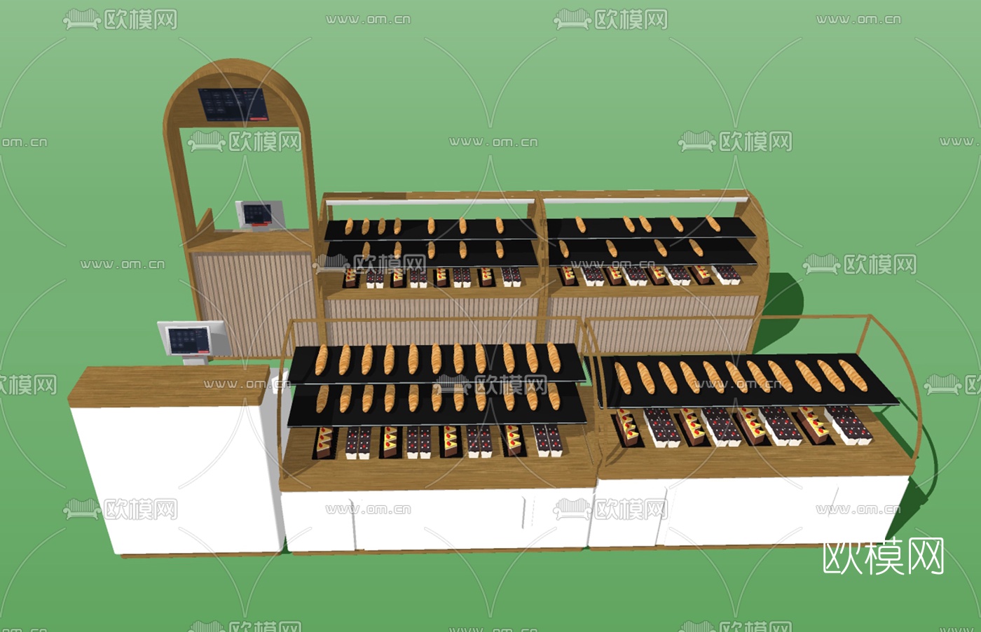 现代蛋糕冷藏柜展示柜su模型下载（渲染图2）