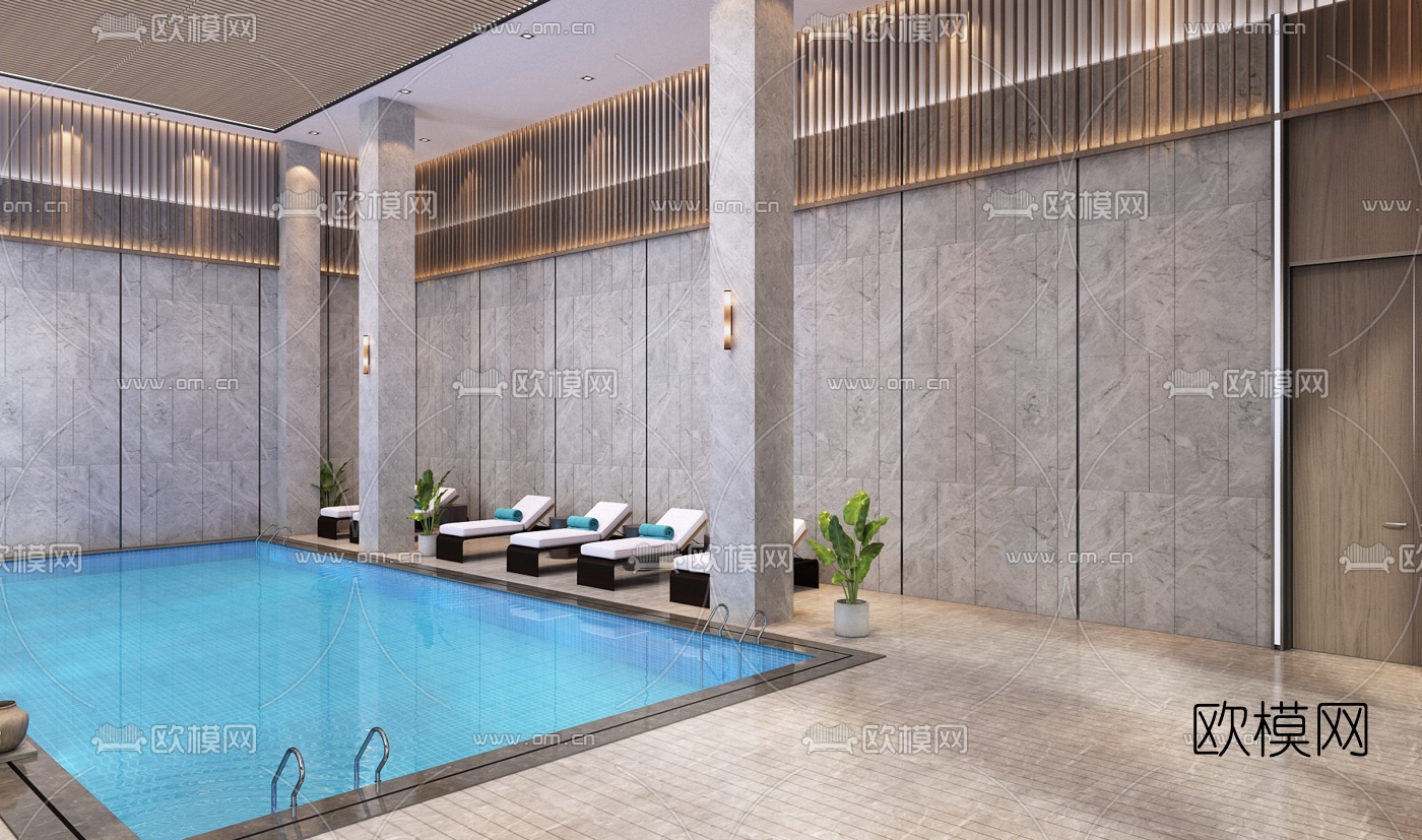 现代泳池麻将室休闲会馆3d模型下载（渲染图3）