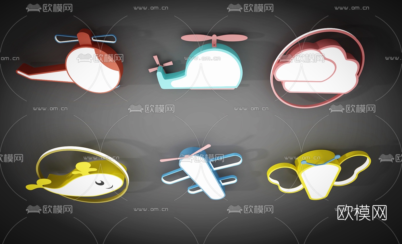 现代儿童飞机吸顶灯3d模型