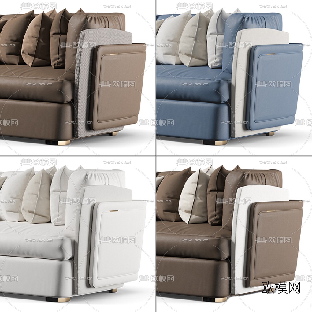 现代皮革双人沙发3d模型下载（渲染图1）