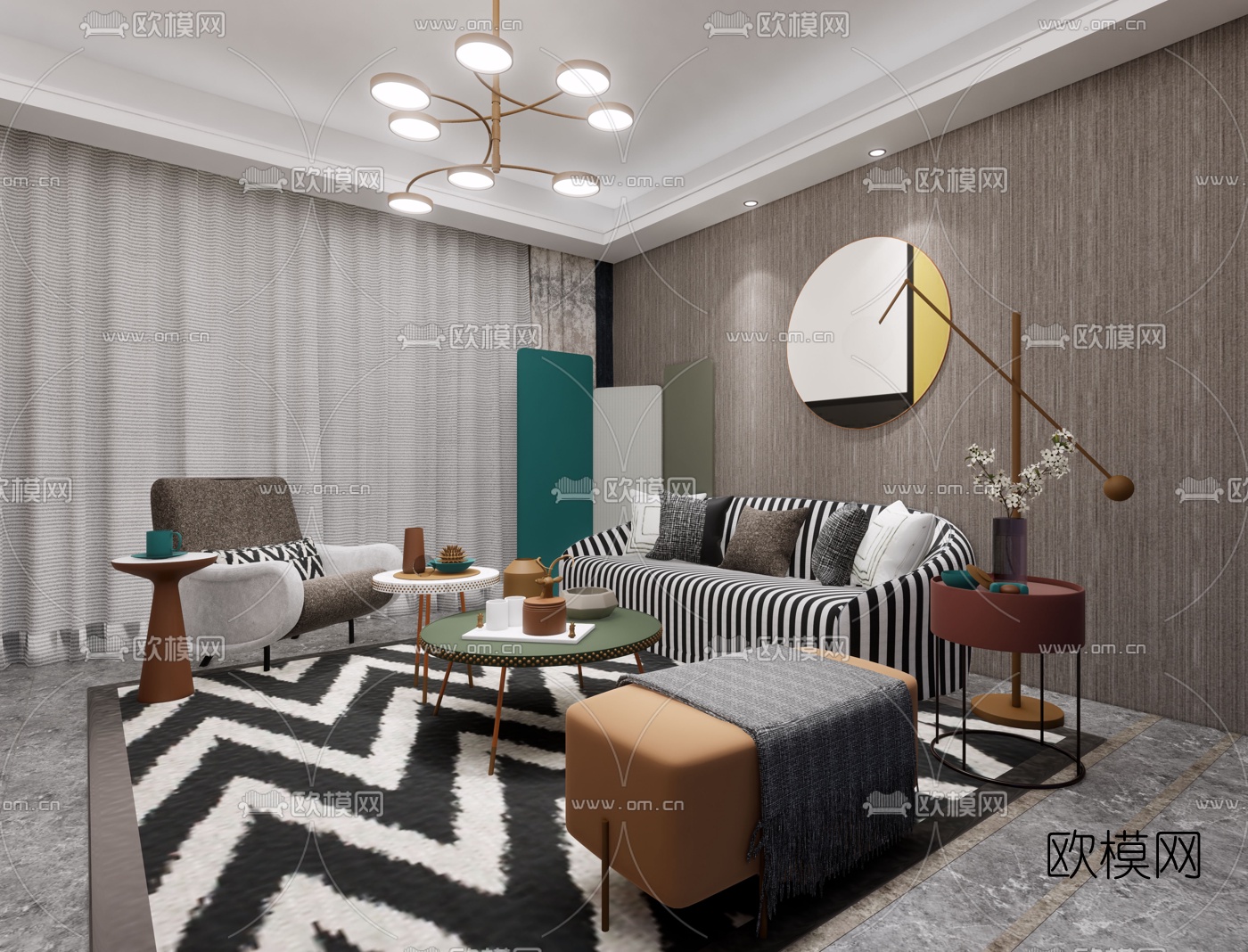 北欧布艺沙发组合su模型下载