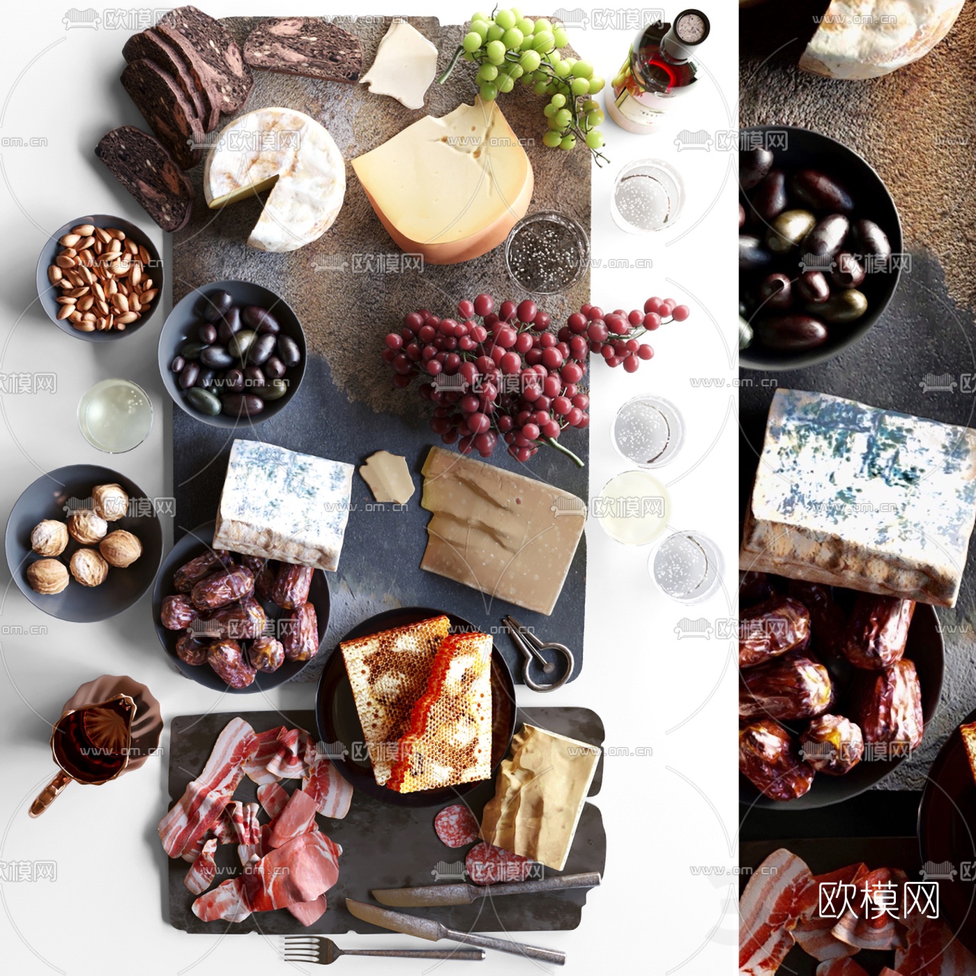 现代面包水果糕点酒水3d模型下载