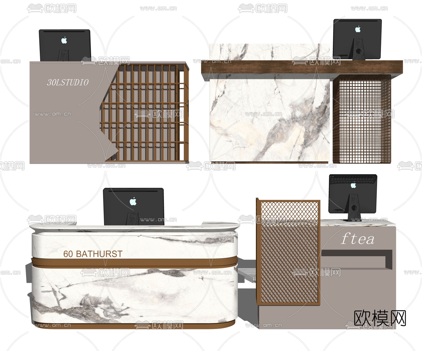 现代接待台前台su模型下载