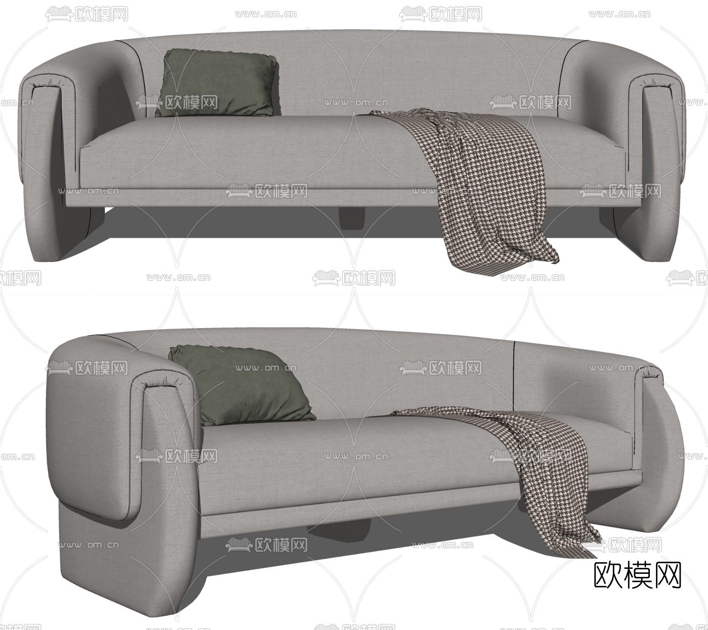 现代布艺双人沙发su模型