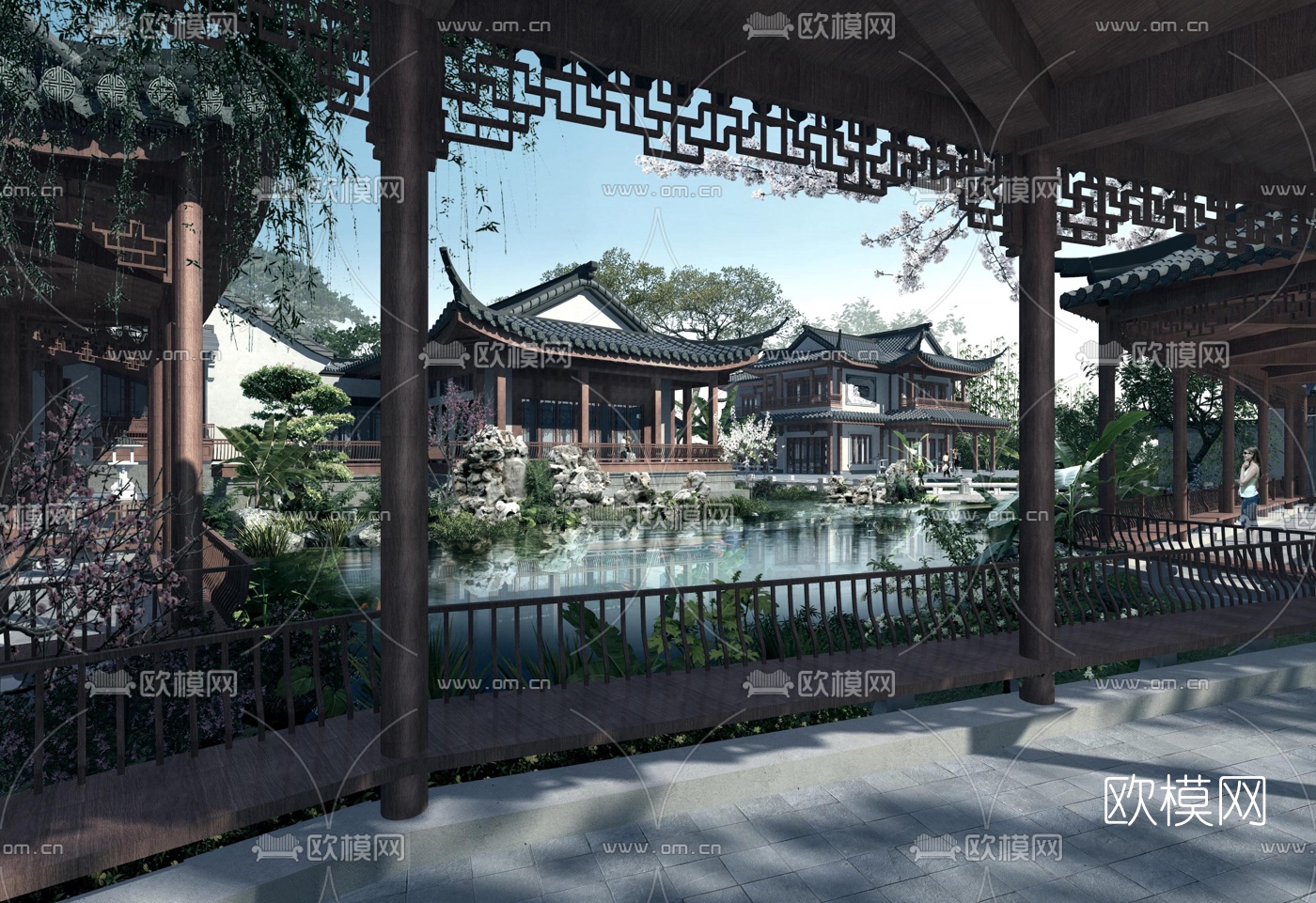 中式古建园林外观su模型