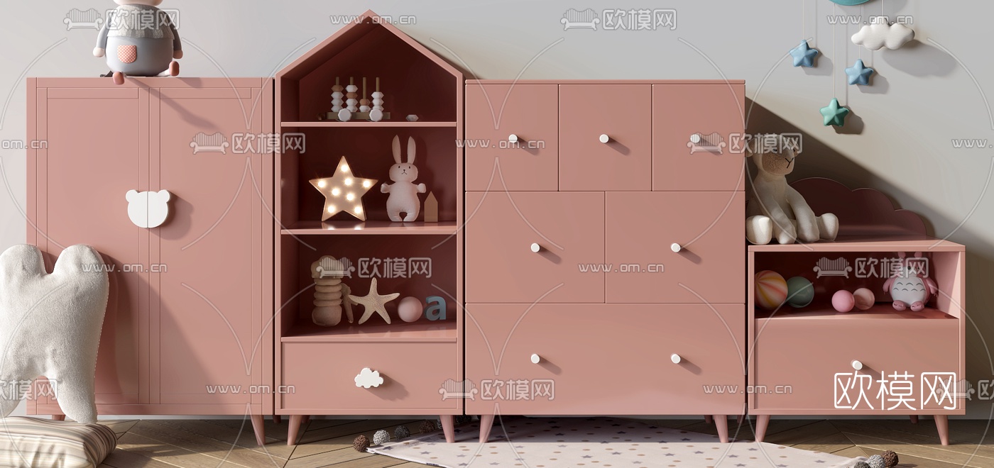 北欧儿童玩具收纳柜3d模型