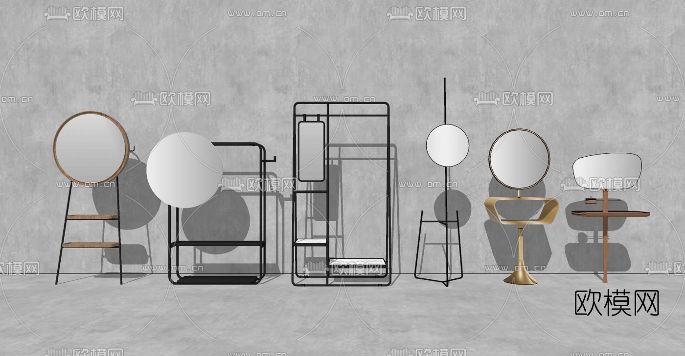现代置物架镜架su模型下载（渲染图1）