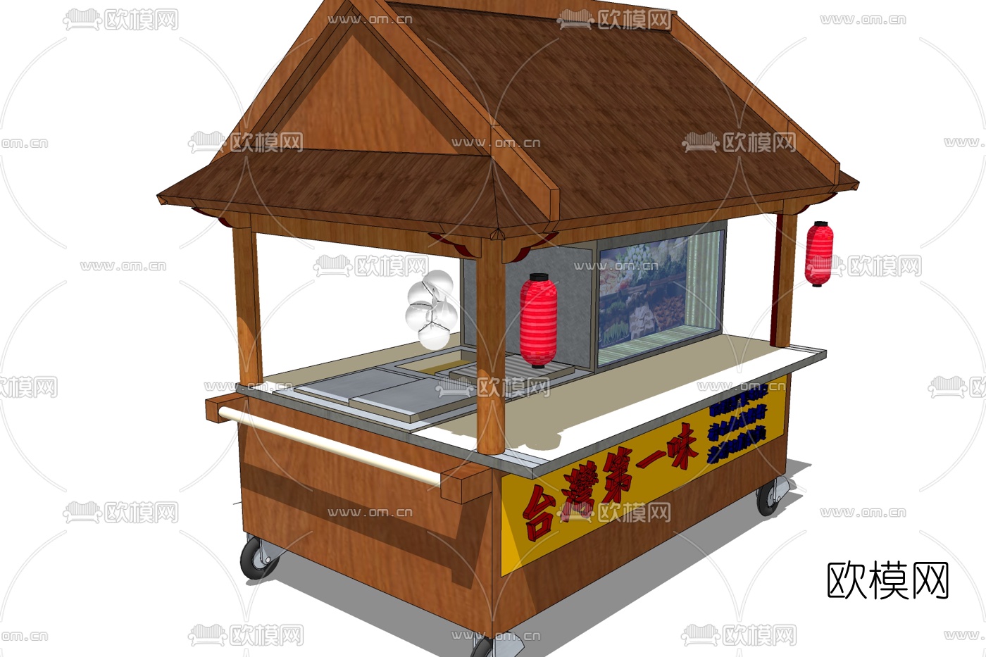 新中式实木小车摊免费su模型下载