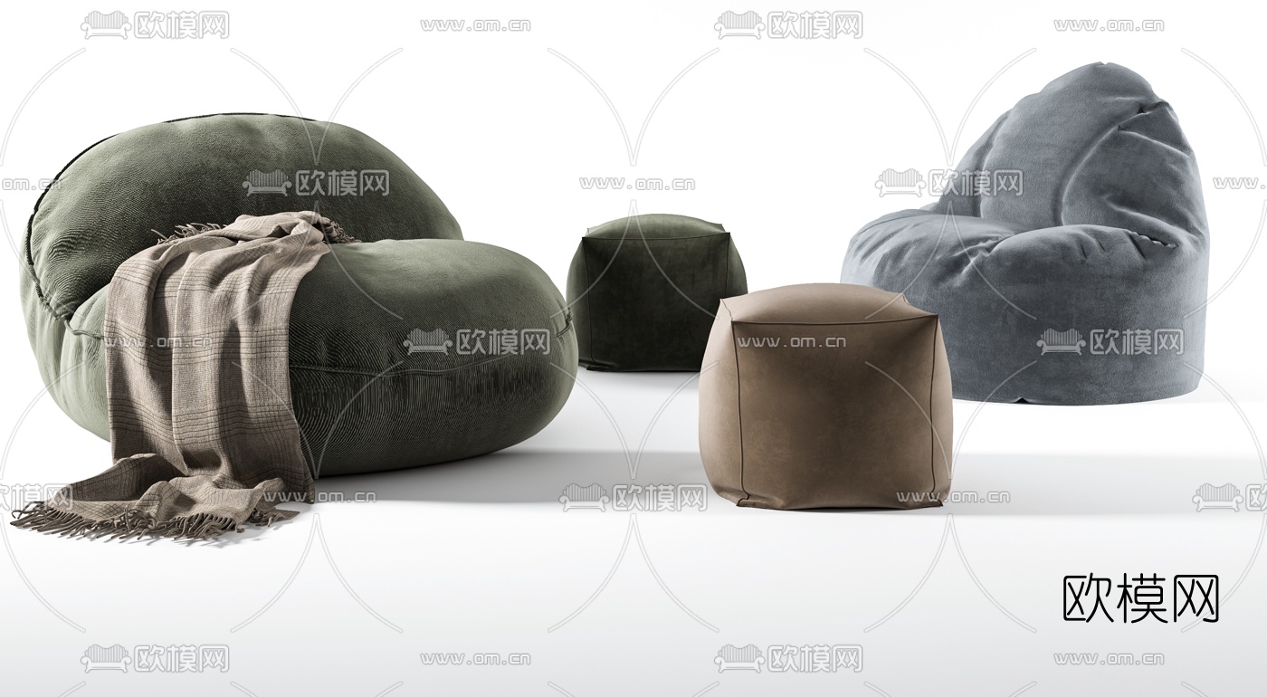 现代布艺懒人沙发su模型下载（渲染图1）