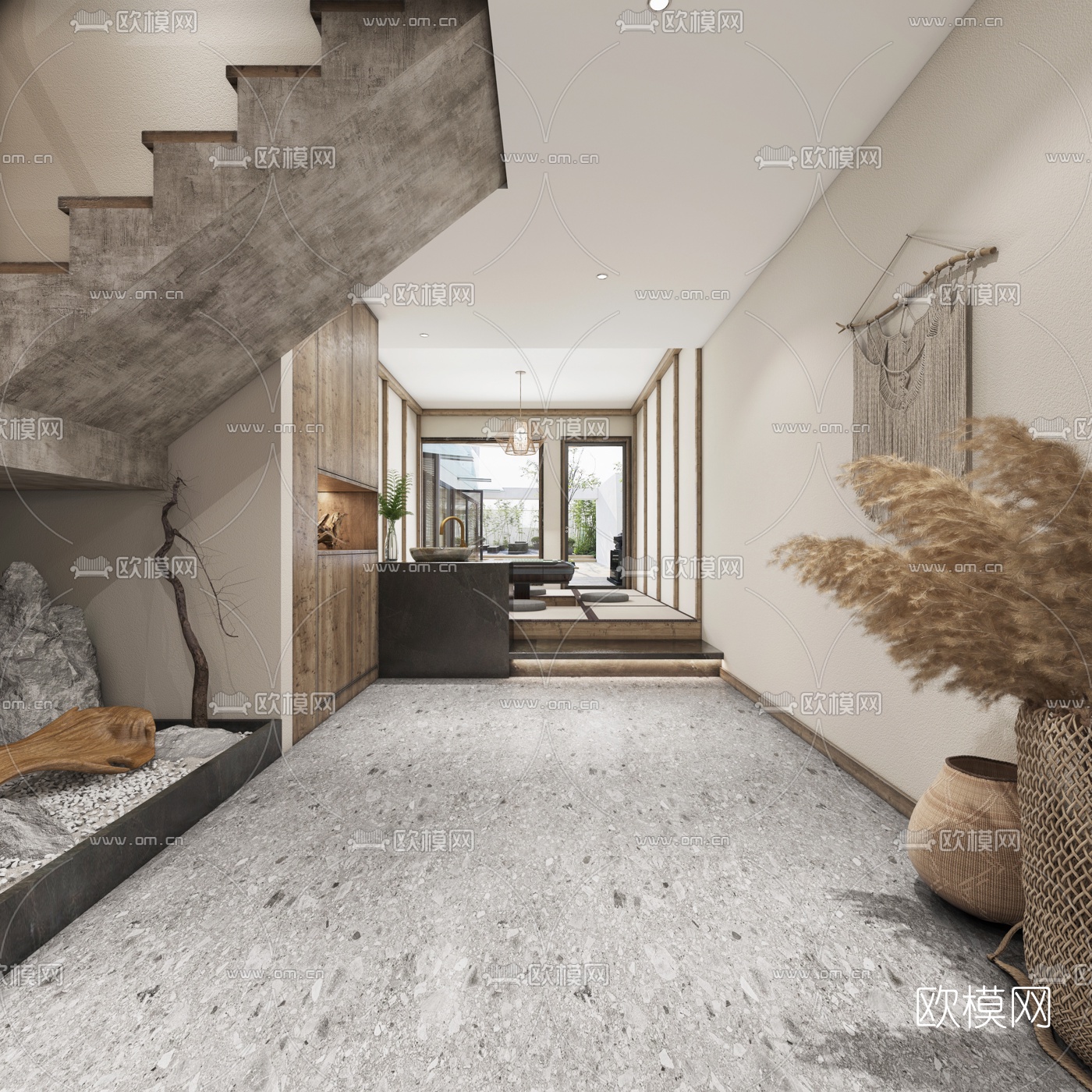 自然风地下室休闲娱乐室3d模型下载（渲染图2）