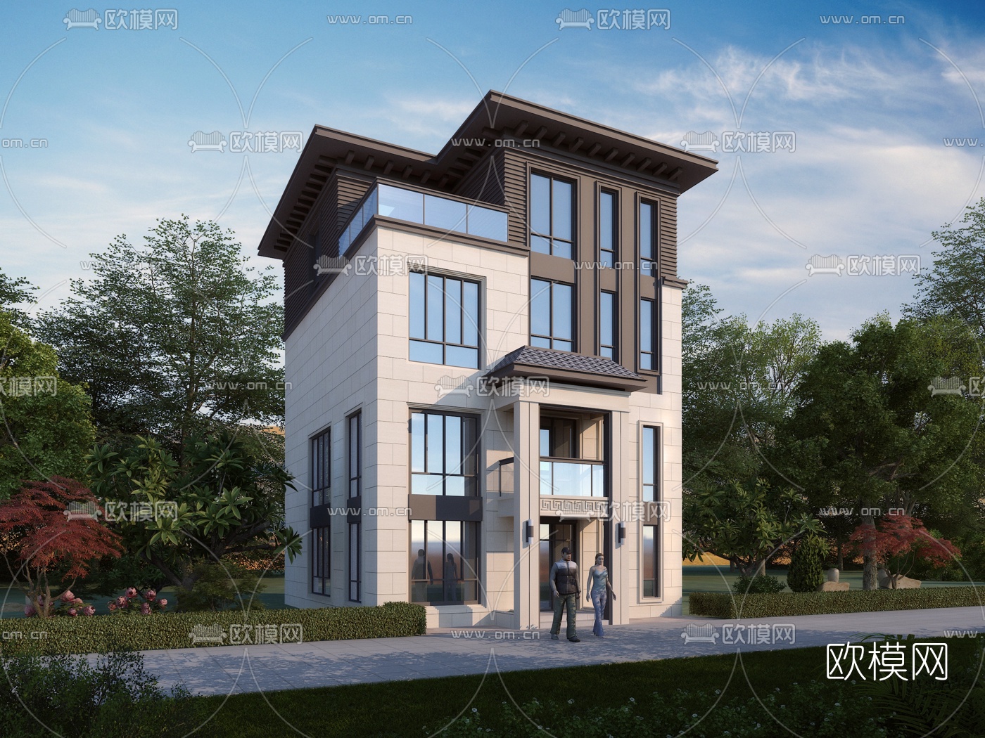 现代别墅外观su模型下载（渲染图1）