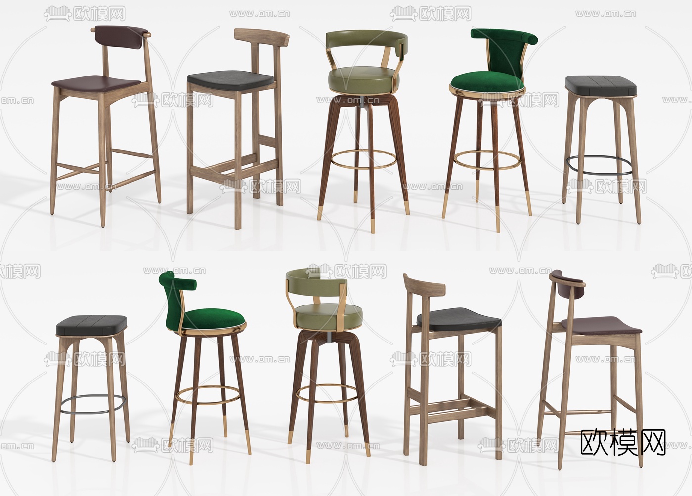 现代吧椅组合3d模型下载（渲染图1）