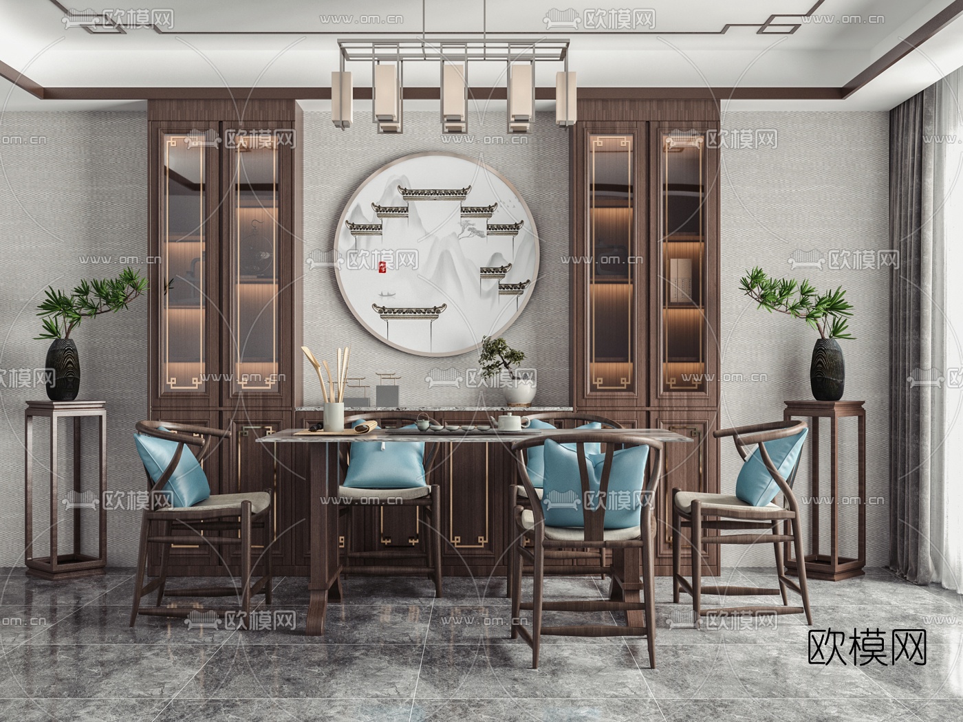 新中式茶室3d模型下载