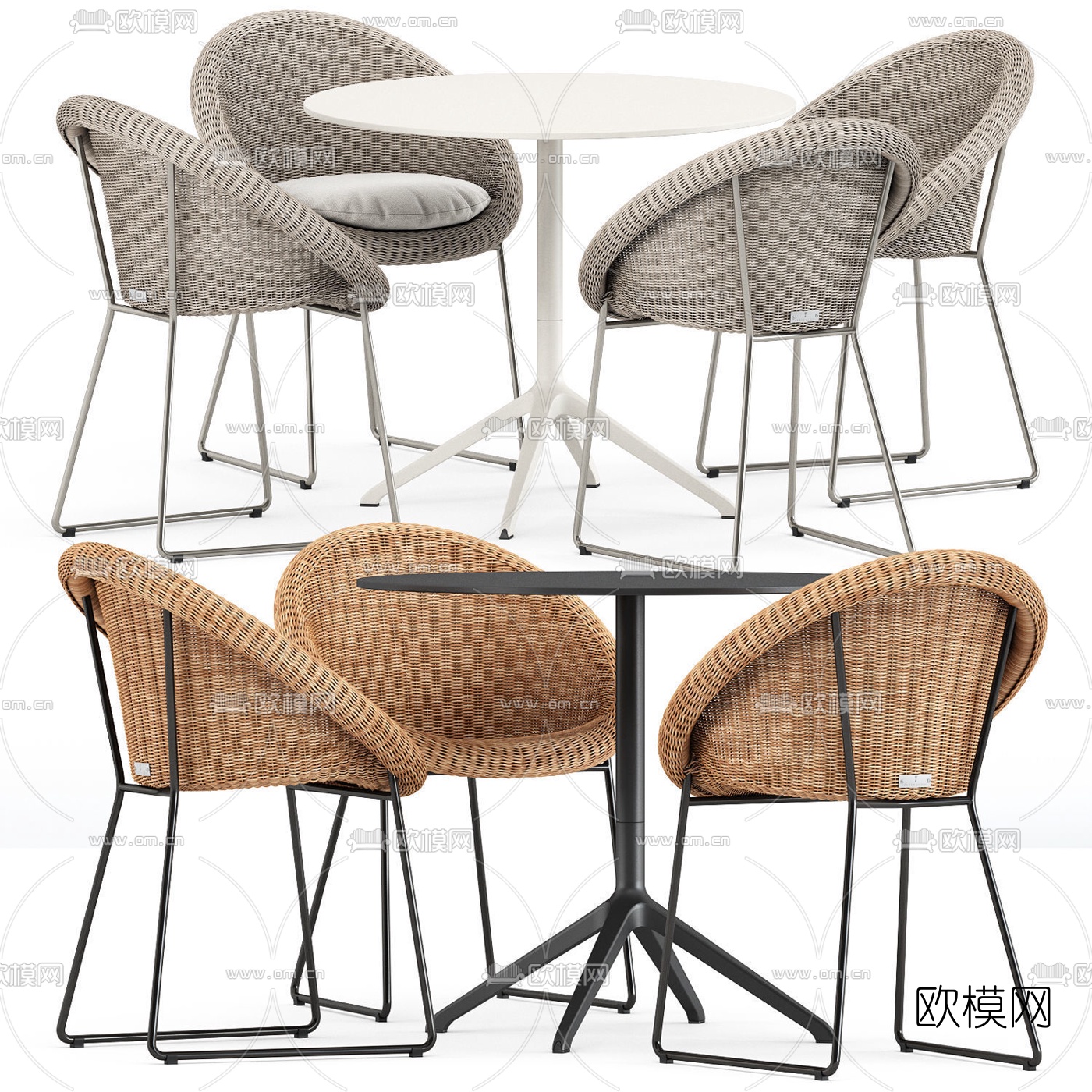 现代藤编休闲桌椅3d模型下载